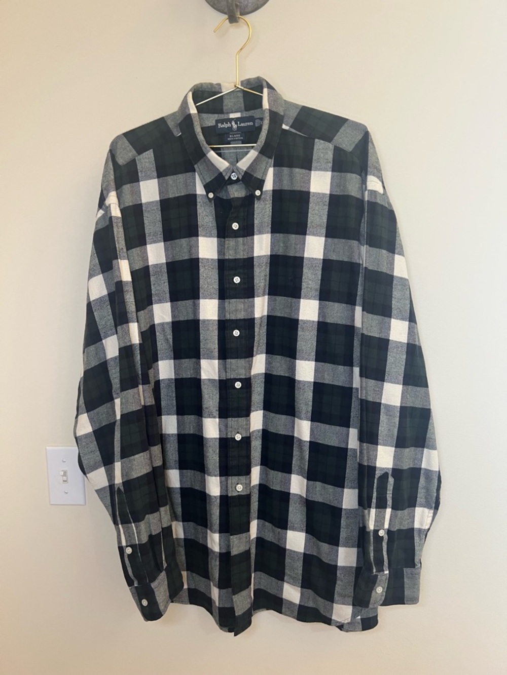 Ralph Lauren Blaire XXL Plaid Flannel‎ Button Down Shirt Navy Green